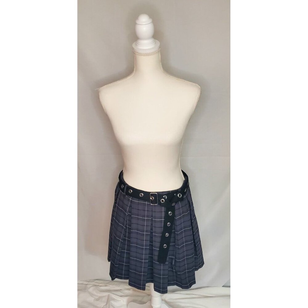 Hot Topic Social Collision Pleated Skirt Sz Large Black Gray Dark Academia &Belt